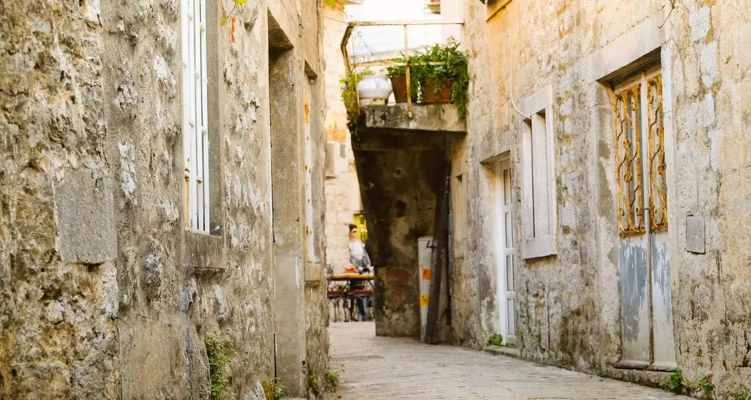 Narrow streets inside the Old Town of Budva