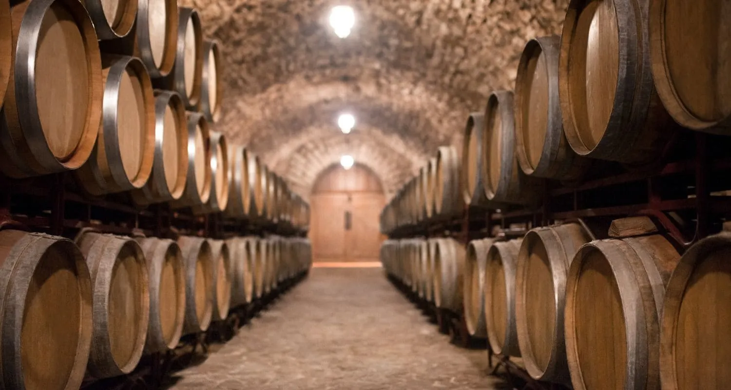 Alcohol barrels inside a chill cellar