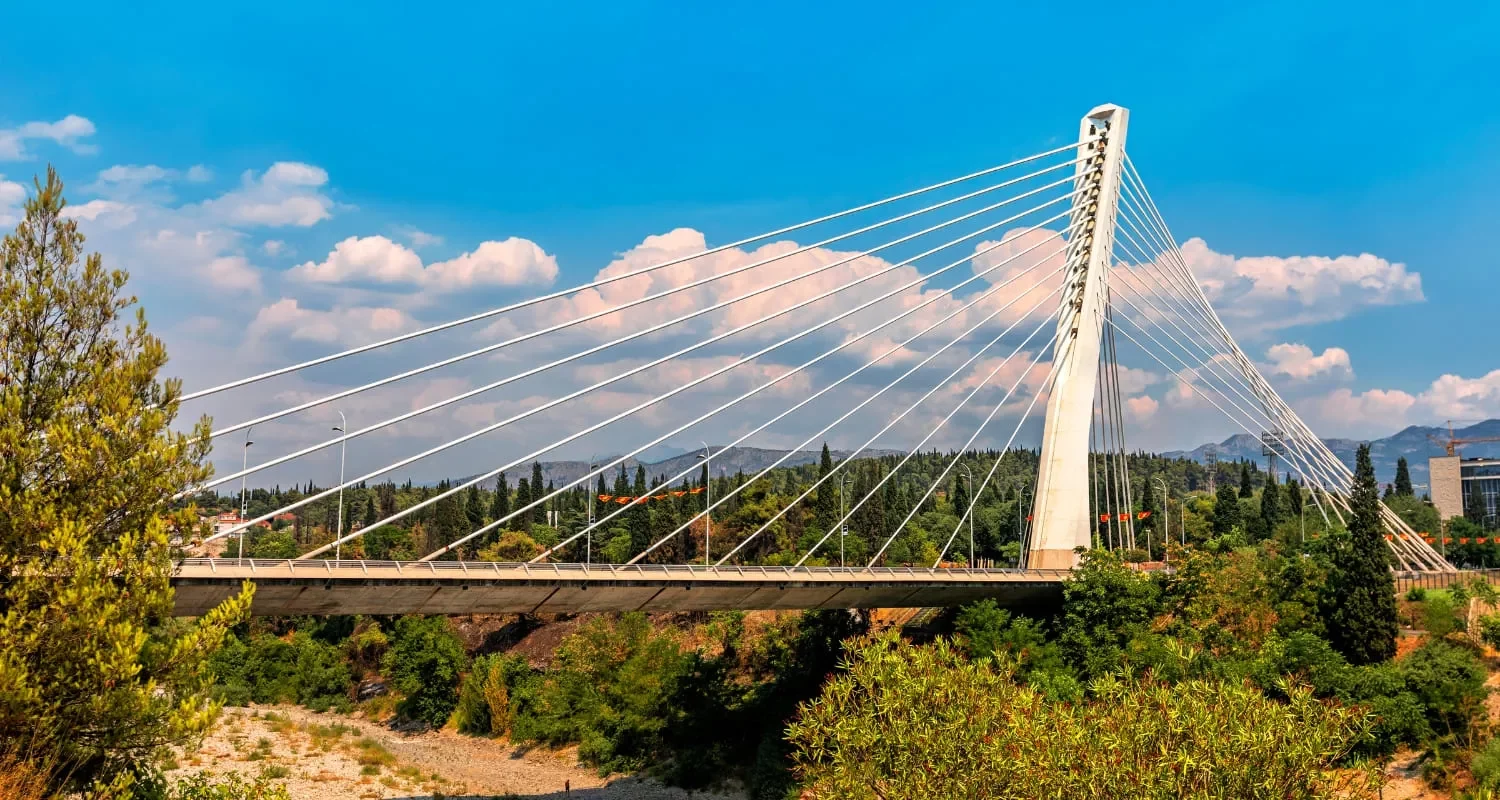 Millennium Bridge in Podgorica during a sunny summer day.