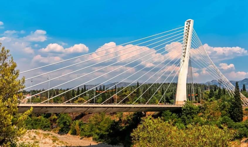 Millennium Bridge in Podgorica during a sunny summer day.